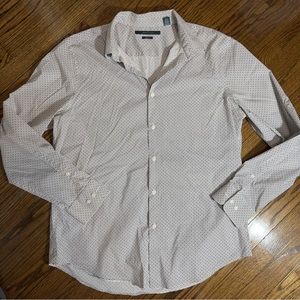 Perry Ellis Mens White Stretch Long Sleeve Button Shirt Red Bubbles Circles Sz L